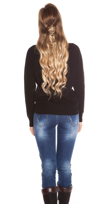 Trendy Oversize sweater with lacing Black